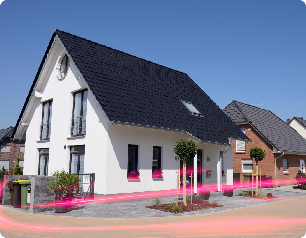 Einfamilienhäuser zur Darstellung der Glasfaser-Verlegung
