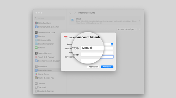 "Accounttyp": "Manuell" auswählen