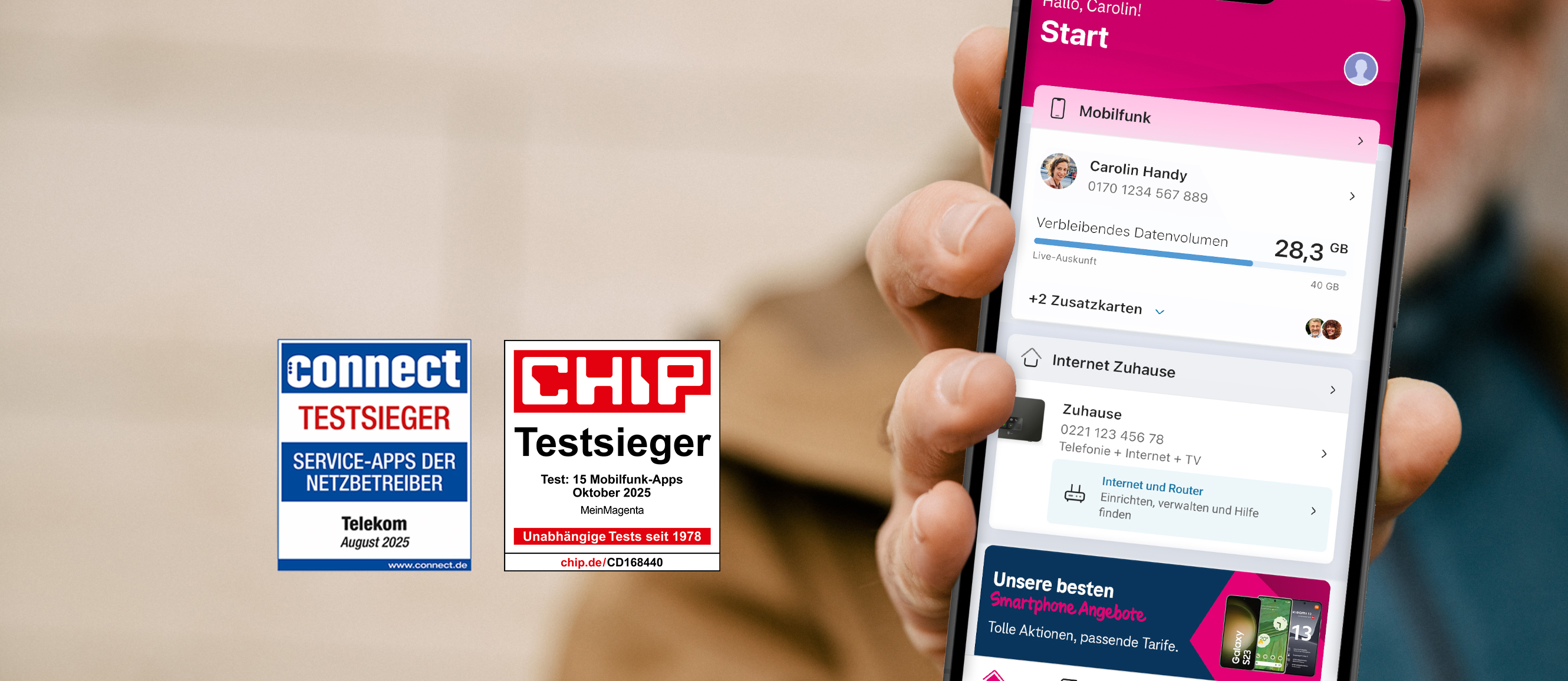 Bild: Smartphone mit Startseite der MeinMagenta App  Bild: Smartphone mit Startseite der MeinMagenta App