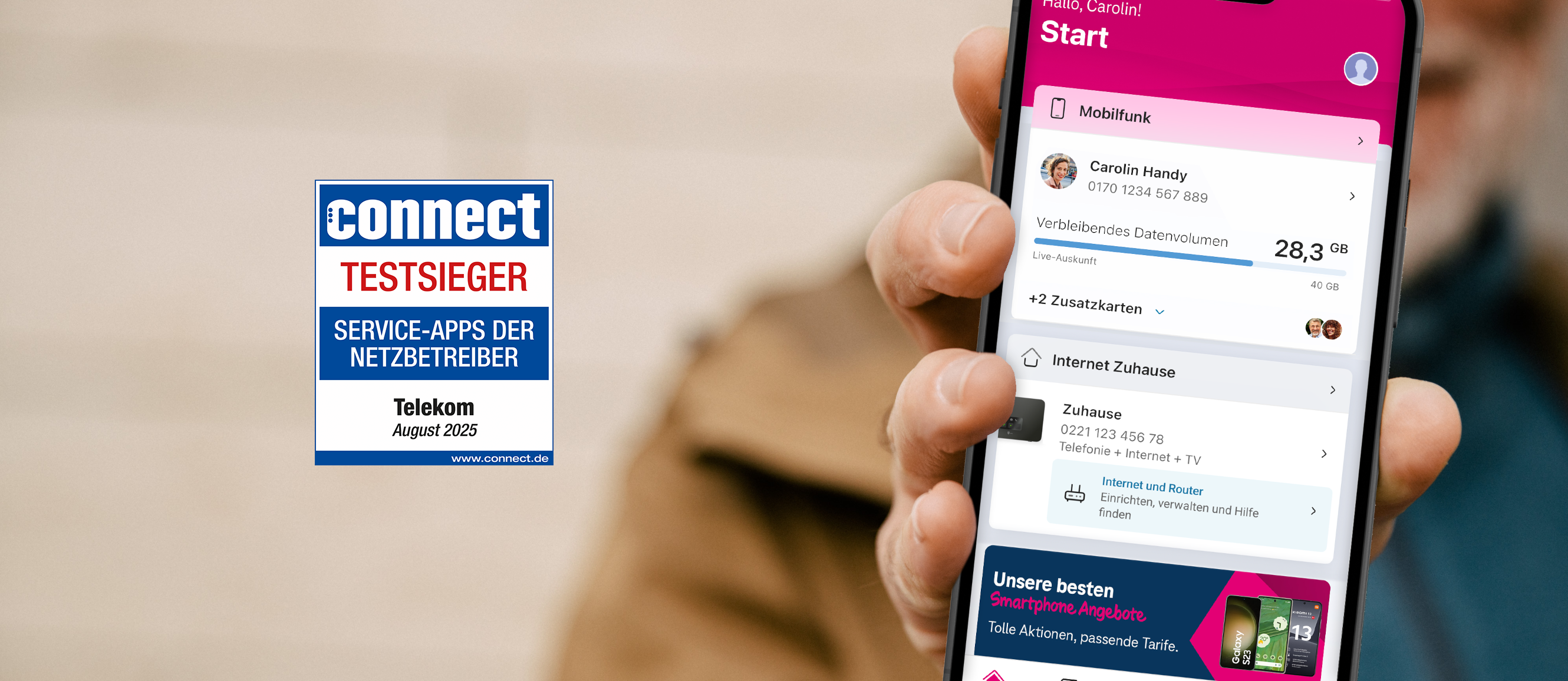 Bild: Smartphone mit Startseite der MeinMagenta App 