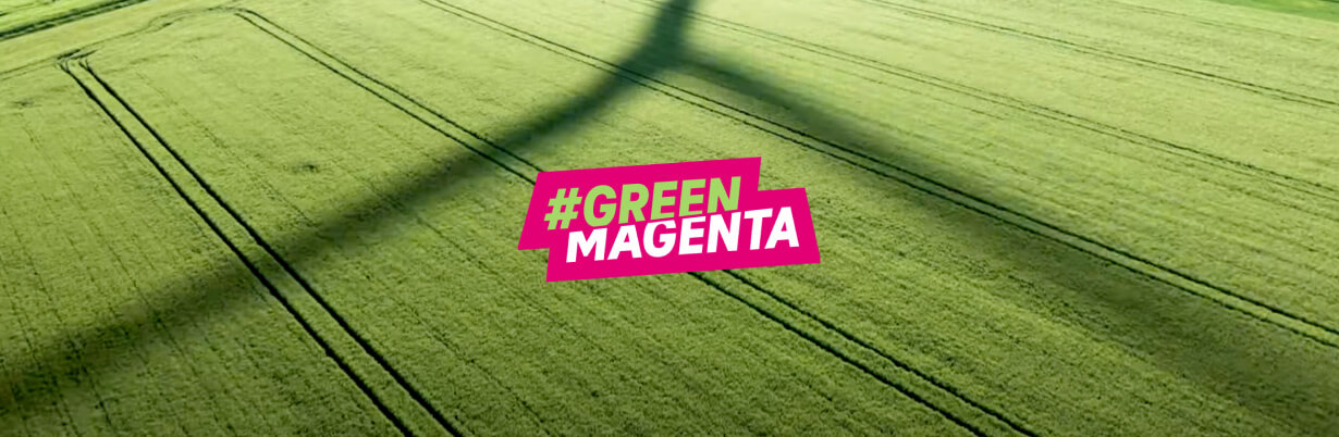 GreenMagenta - Das Netz der Telekom wird zu 100 Prozent mit Strom aus erneuerbaren Energien betrieben wie beispielsweise Energie aus Windkraft