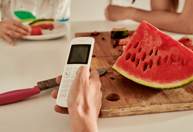 Telefon vor einer Wassermelone