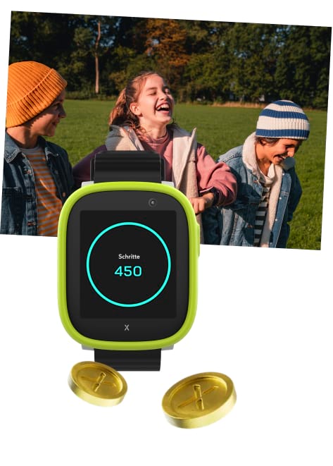Kleiner Junge der rennt und mit der Xplora Schrittzählerfunktion Xplora Coins verdient