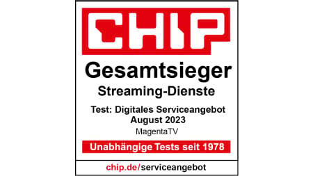 Testsiegel Chip Gesamtsieger Streaming-Dienste, Test Digitales Serviceangebot, August 2023, Deutsche Telekom AG