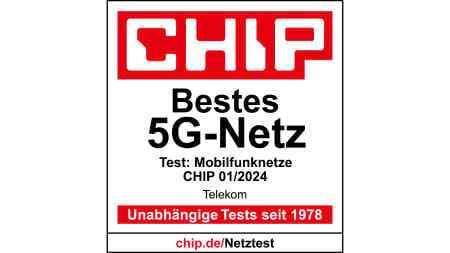 Testsiegel CHIP, Bestes 5G-Netz, Test Mobilfunknetze, CHIP 01/2024, Telekom