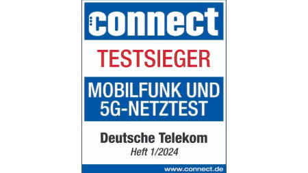 Testsiegel Connect Testsieger, Mobilfunk und 5G-Netztest, Deutsche Telekom, Heft 01/2024