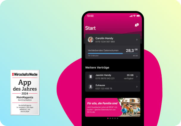 Handy mit offener Mein Magenta App, App des Jahres 1.Platz 2023 Wirtschatfs Woche