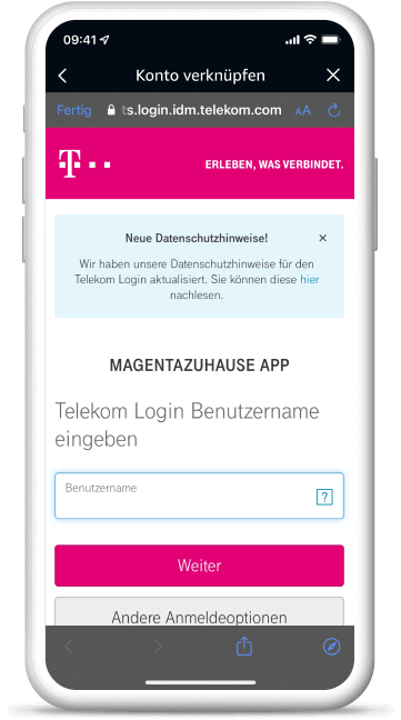 Darstellung der Magentazuhause App auf einem Handy