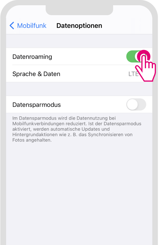 Datenroaming für iOS aktivieren - Schritt 3