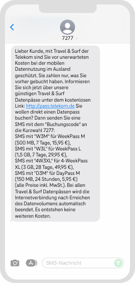 Datenpässe Buchen - per SMS - Schritt 2