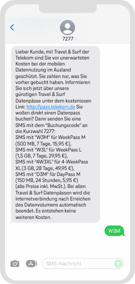 Datenpässe Buchen - per SMS - Schritt 3