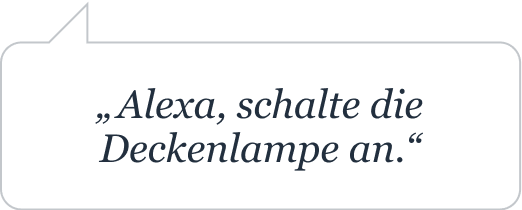 Sprechblase mit dem Textinhalt: Alexa, schalte die Deckenlampe an.