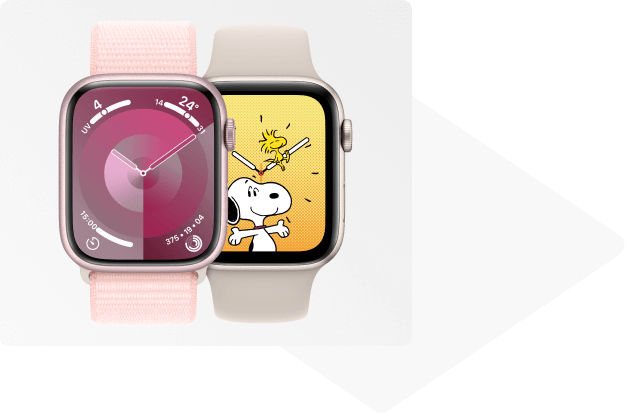Zwei Apple Watches mit verschiedenen Zifferblatt Motiven