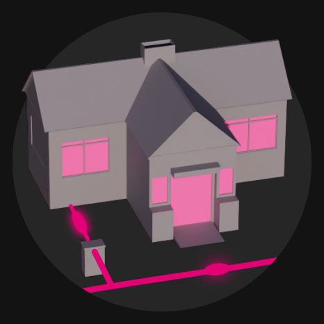 Symbolische Darstellung von einem Haus mit Glasfaseranschluss
