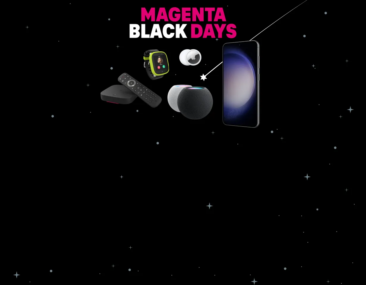 Magenta Black Days - Mit Angeboten rund um Samsung Galaxy S23, Apple HomePod, MagentaTV und vieles mehr