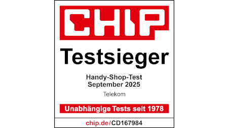 Testsiegel CHIP Testsieger Handy-Shop-Test, September 2025, Telekom