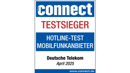 Testsiegel connect Testsieger, Hotline-Test Mobilfunkanbieter, Deutsche Telekom, April 2025