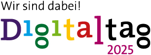 Ein Logo, welches die Headline "Wir sind dabei!" beinhaltet. Darunter steht Digitaltag 2025