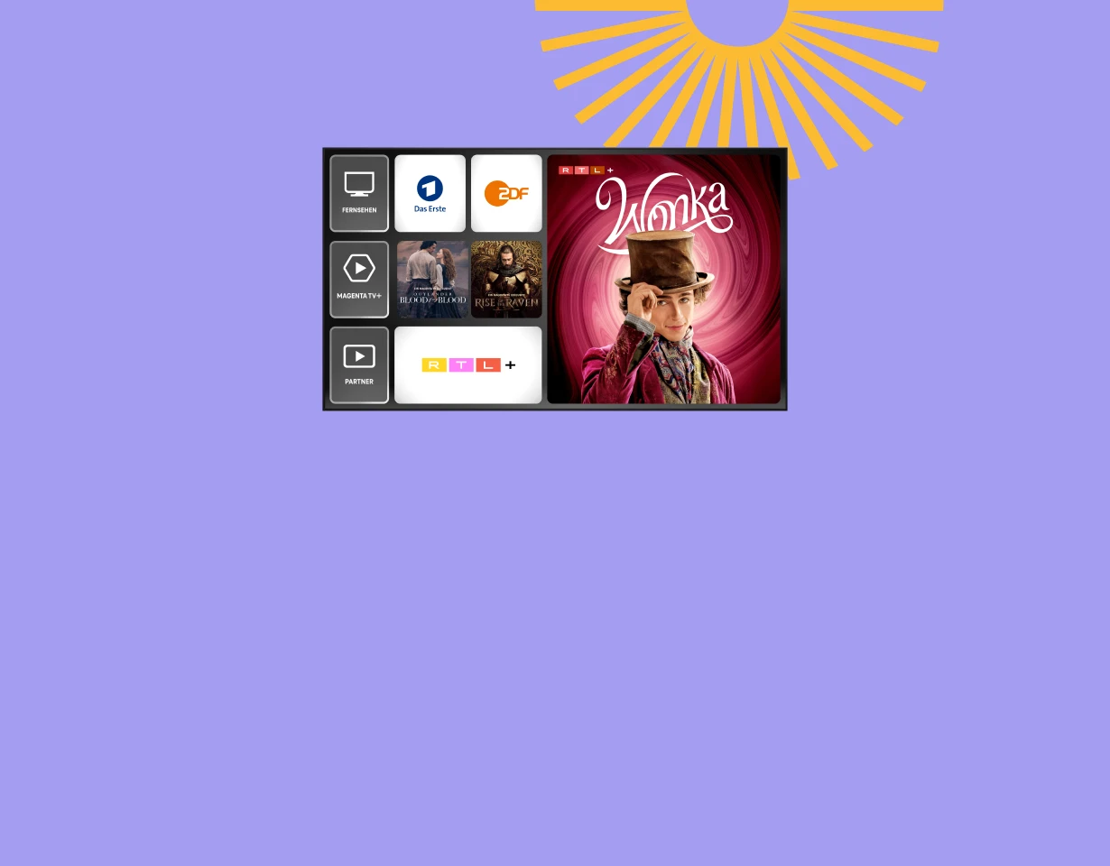 MagentaTV Smart Interface mit Das Erste, ZDF, RTL+ und Highlights wie WONKA