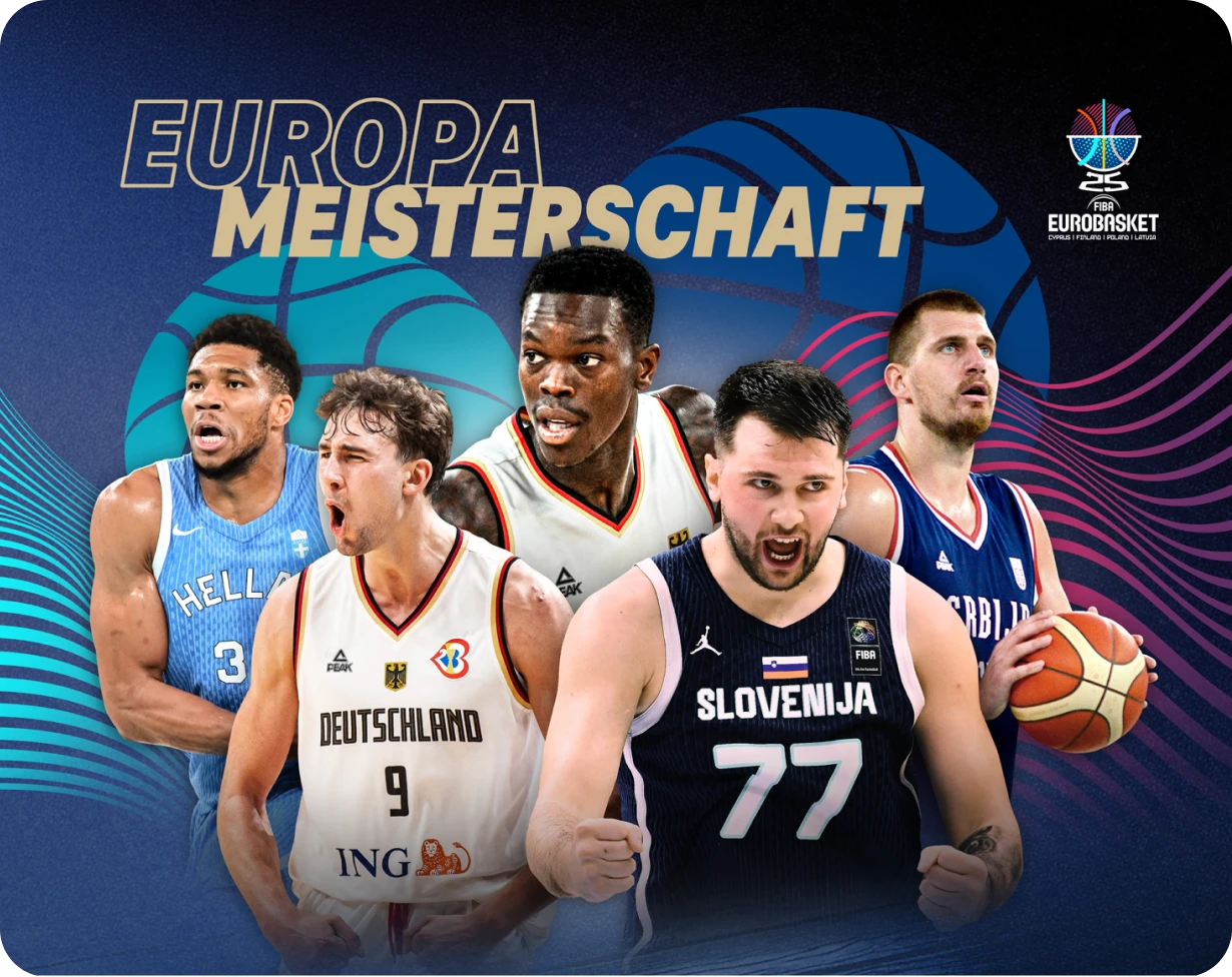 Basketballspieler verschiedener europäischer Länder bei der Europameisterschaft.
