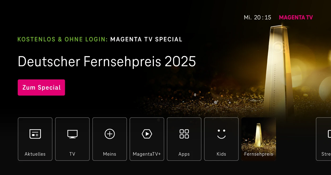 MagentaTV UI Visual auf einem Bildschirm, der den Deutschen Filmpreis 2025 zeigt.
