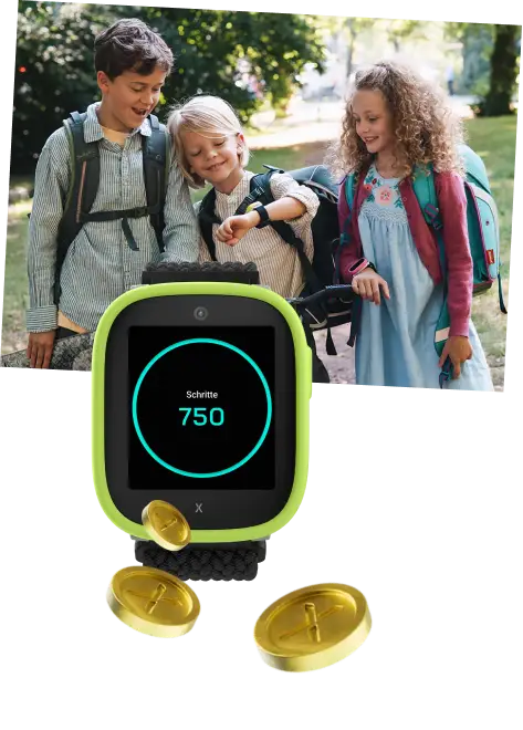 Xplora Schrittzähler zeigt 450 Schritte und sammelt damit Xplora Coins