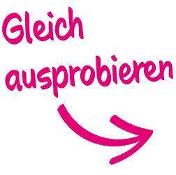 Pfeil der auf verschiedenen Farbknöpfe zeigt und Text: Gleich ausprobieren