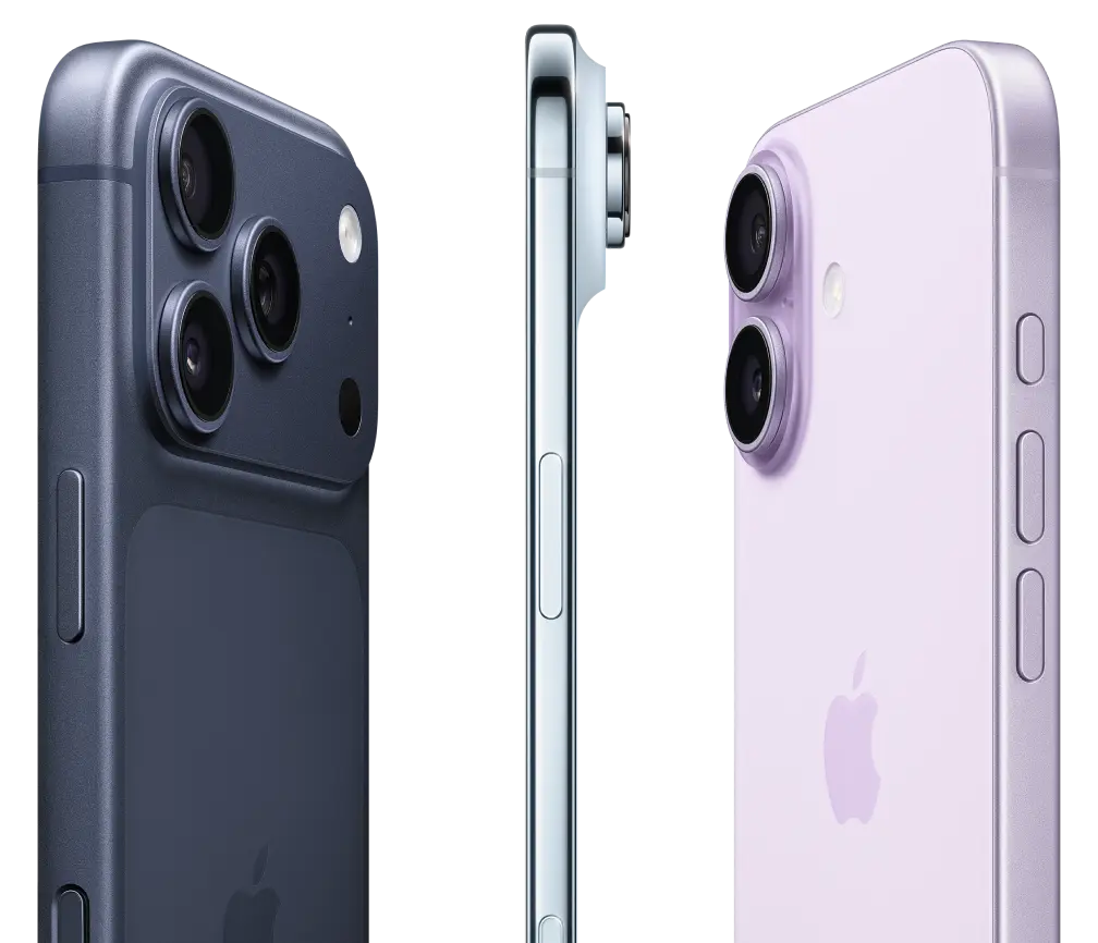 iPhone 17 Pro, iPhone 17 Air und iPhone 17 in Seitenansicht