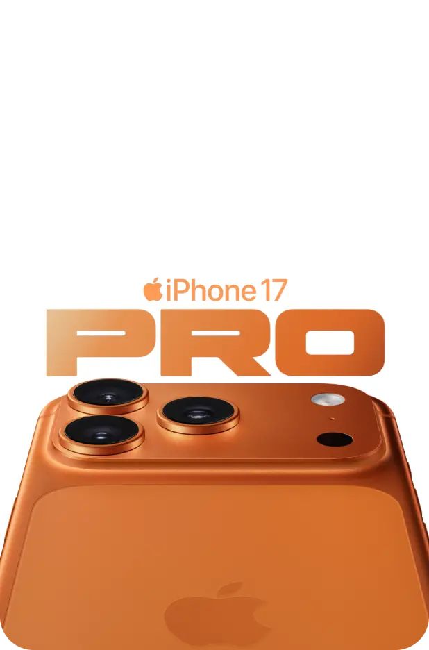Rückansicht des iPhone 17 Pro in Cosmic Orange mit allen drei 48-MP-Kameras.