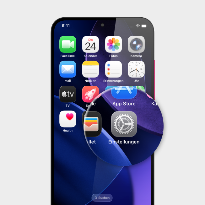 Screenshot iPhone mit Fokus auf Icon Einstellungen