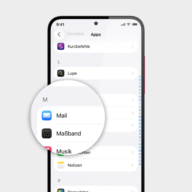 Screenshot iPhone mit Fokus auf Icon Mail