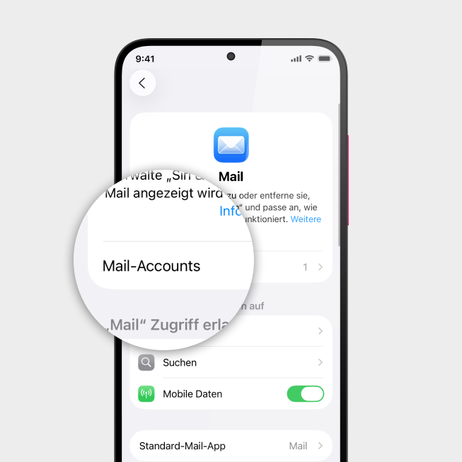 Screenshot iPhone mit Fokus auf Icon Mail-Accounts