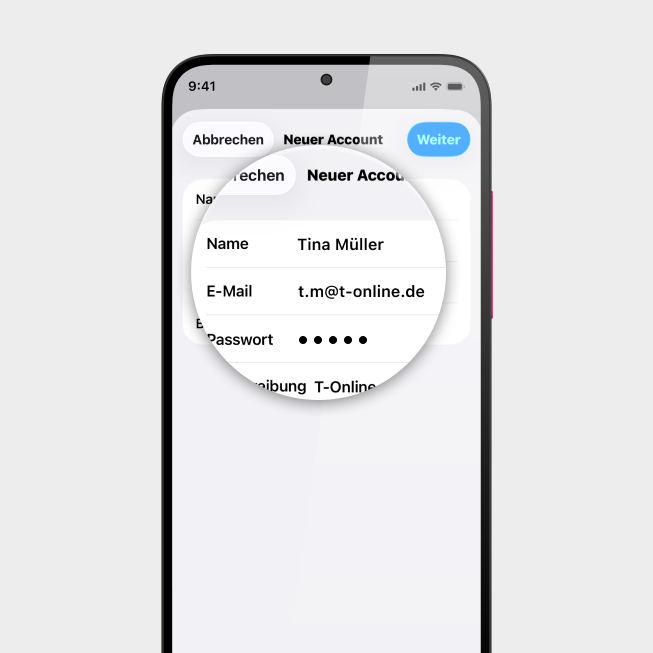 Screenshot iPhone mit Fokus auf Eingabefeld für Name und Passwort
