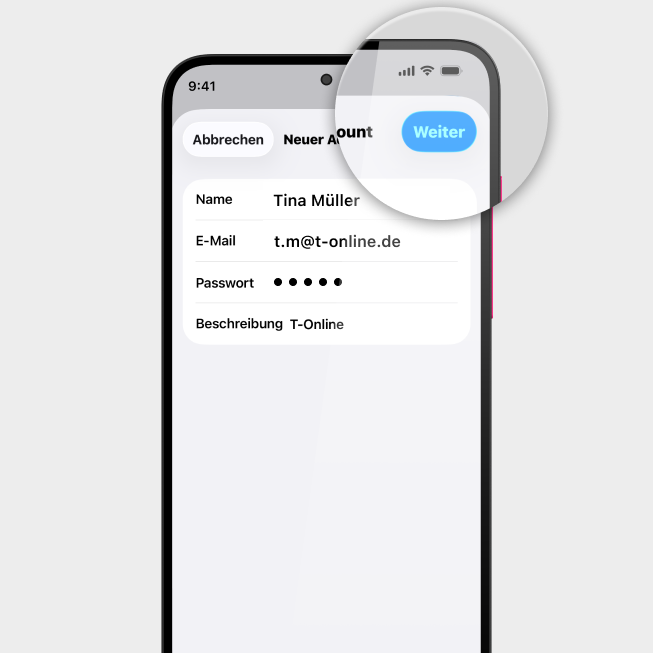 Screenshot iPhone mit Fokus auf Button Weiter