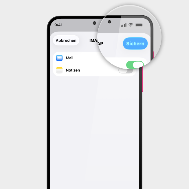 Screenshot iPhone mit Fokus auf Button Sichern
