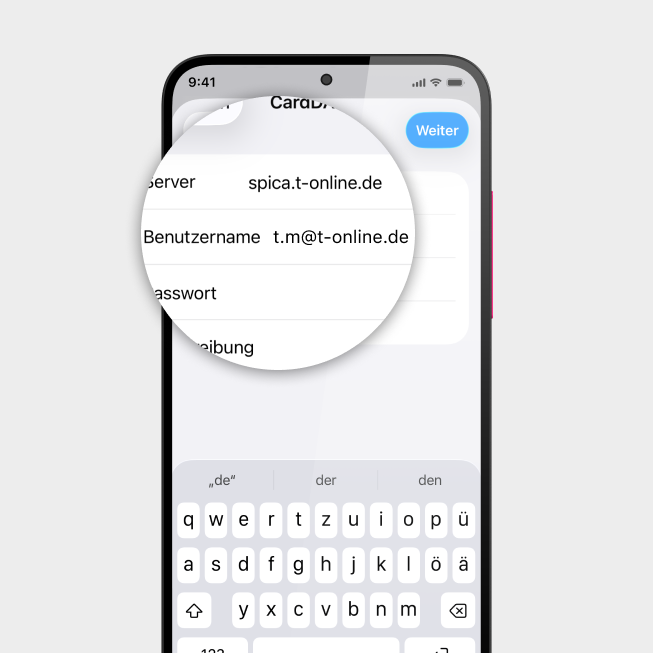 Screenshot iPhone mit Fokus auf Feld Benutzername