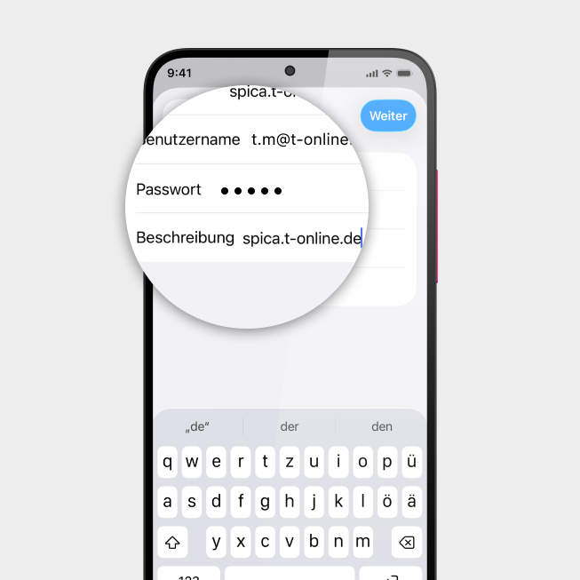 Screenshot iPhone mit Fokus auf Feld Passwort