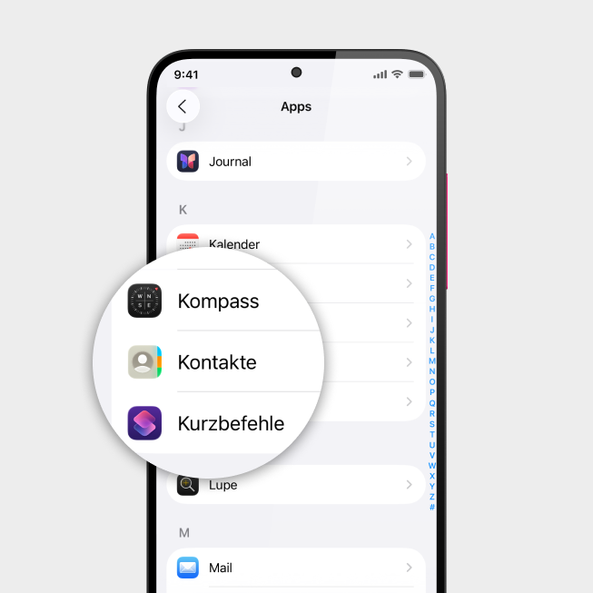 Screenshot iPhone mit Fokus auf Icon Kontakte