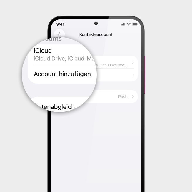 Screenshot iPhone mit Fokus auf Feld Account hinzufügen