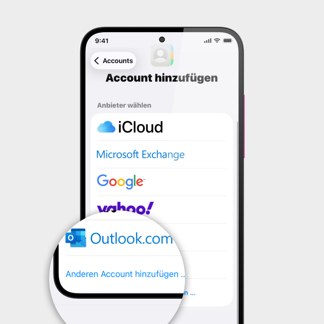 Screenshot iPhone mit Fokus auf Feld Anderen Account hinzufügen