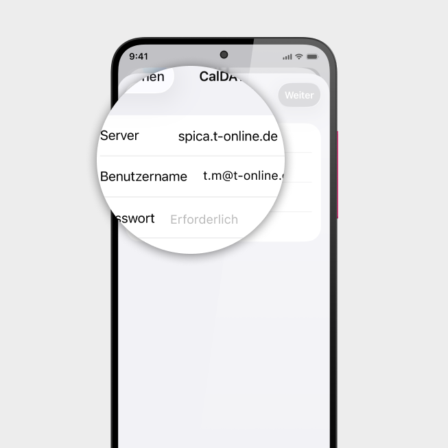 Screenshot vom iPhone mit Fokus auf Felder Benutzername und Passwort