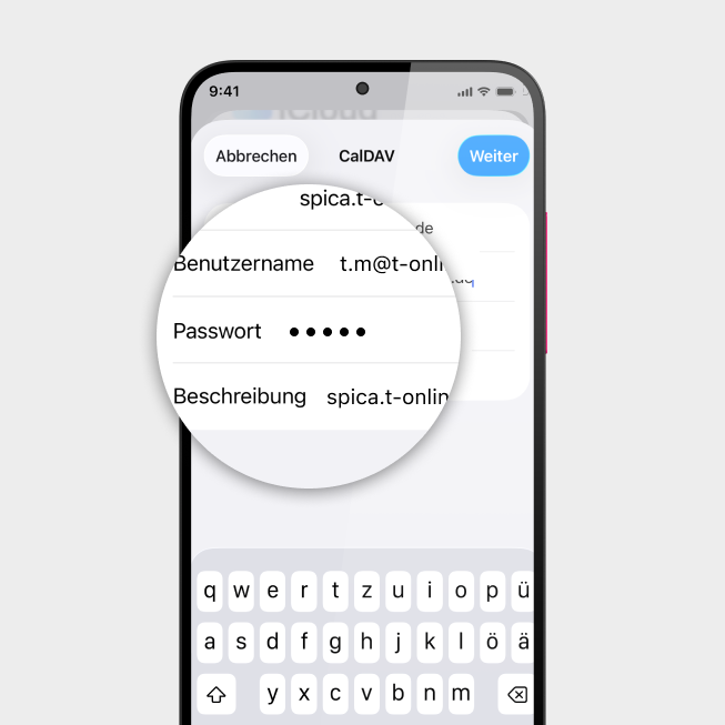 Screenshot vom iPhone mit Fokus auf Felder Benutzername und Passwort