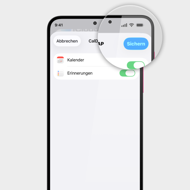 Screenshot vom iPhone mit Fokus auf Button Sichern