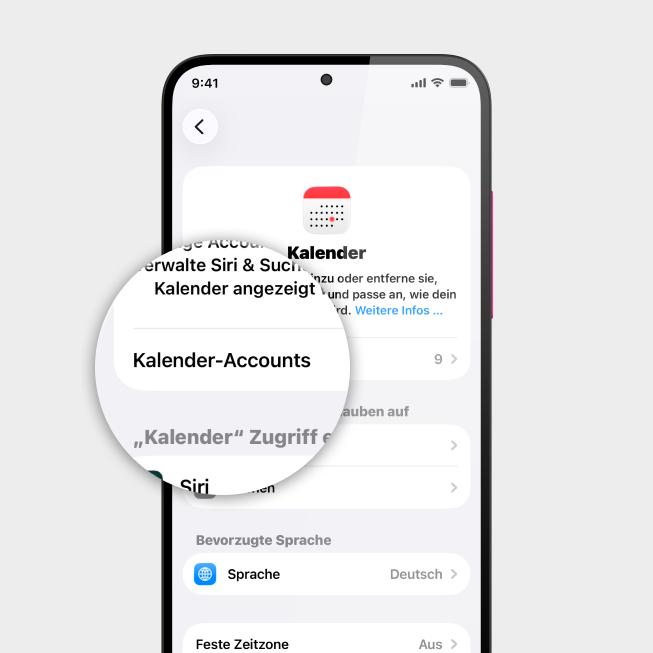 Screenshot vom iPhone mit Fokus auf Feld Kalender-Accounts