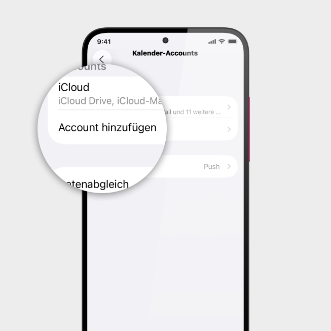 Screenshot vom iPhone mit Fokus auf Feld Account hinzufügen