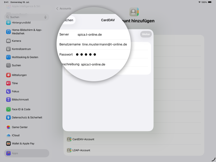 Screenshot iPad mit Fokus auf Feld Passwort