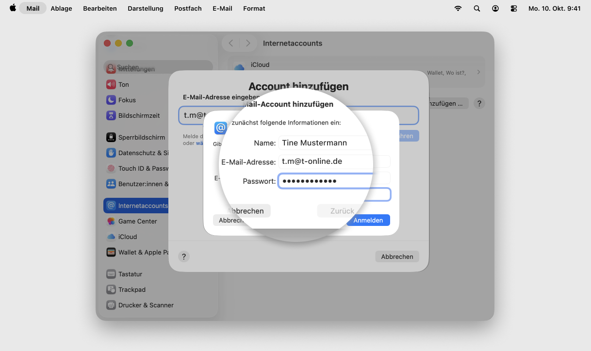 Screenshot MacOS mit Fokus auf Feld Passwort