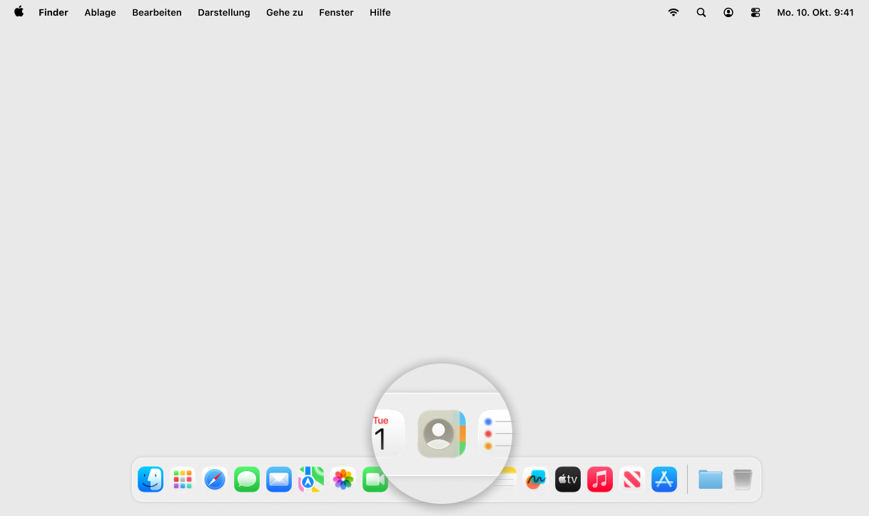 Screenshot MacOS mit Fokus auf Icon Kontakte