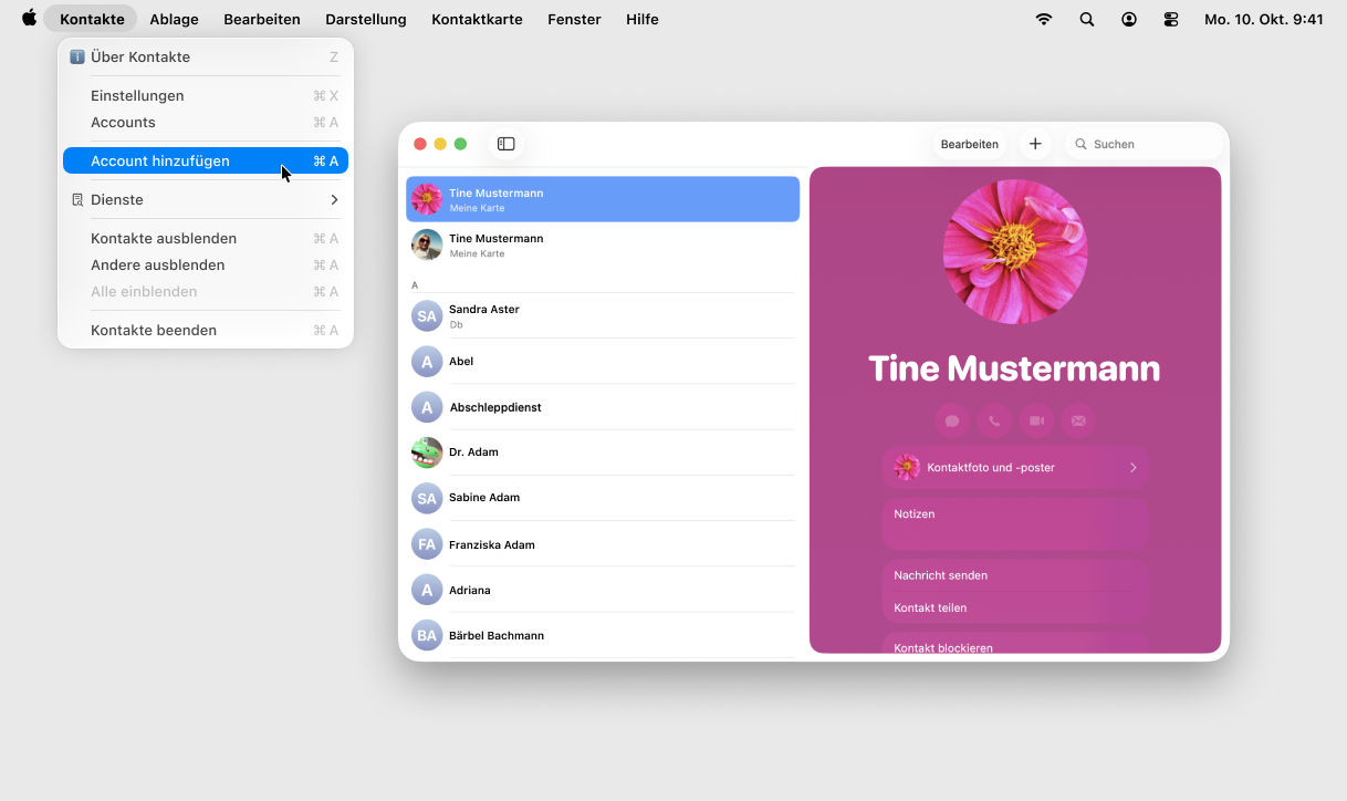 Screenshot MacOS mit Fokus auf Feld Account hinzufügen