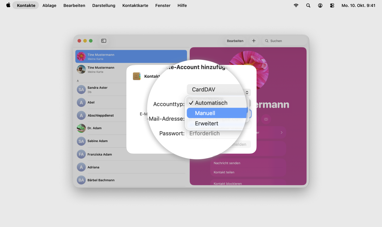 Screenshot MacOS mit Fokus auf Feld Accounttyp